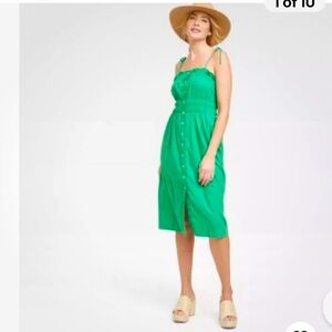 Universal Threads Linen/Rayon Midi Button Cinched Green Sundress Women’s XS NWT